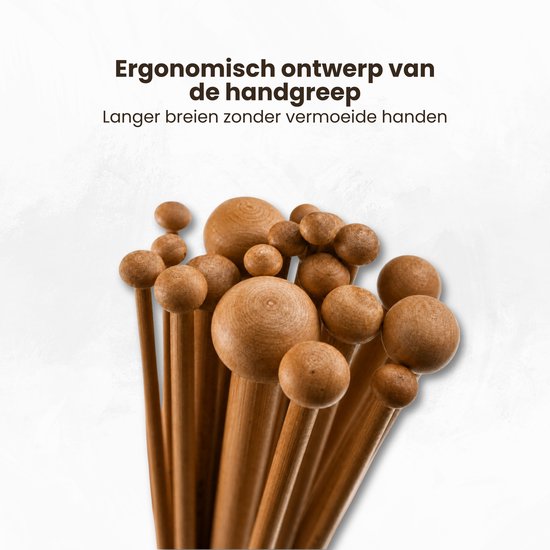 Breinaalden Set Bamboe 36 Stuks Donker Bruin - 18 Verschillende Maten - 35 cm Lang - 2 tot 10 mm Dikte - Ergonomische Breinaald - Kwalitatief Hoogwaardig Bamboe