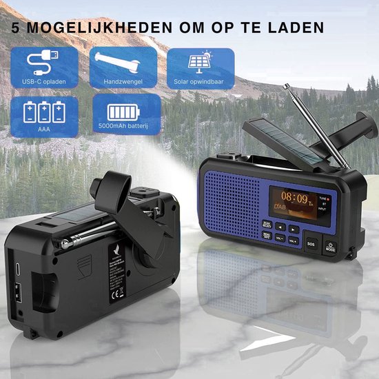 Noodradio Solar Opwindbaar - Powerbank Zonneenergie met - Noodpakket - Draagbare Radio
