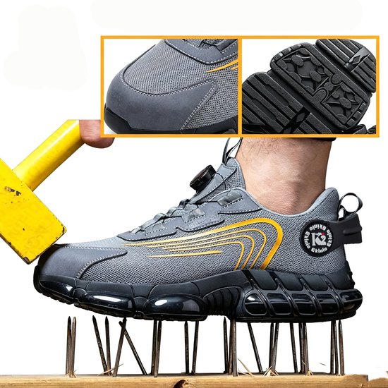 Veiligheidsschoenen Heren - Maat 41 - Stalen Neus & Anti-Perforatie Zool - Lichtgewicht & Ademend - Anti-Slip Werkschoenen met Draaisluiting - Grijs
