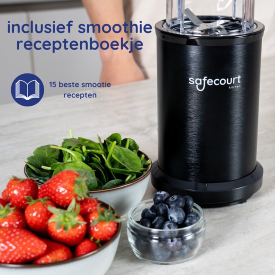 Safecourt kitchen - Smoothie Blender - Blender 1200W - Smoothie Maker - Inclusief to go bekers - Zwart
