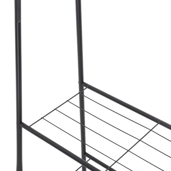 Kledingrek Staand – Kledingrek met Planken – Garderoberek Metaal – Open Kast – Kapstokrek – Zwart – Voor Slaapkamer en Hal