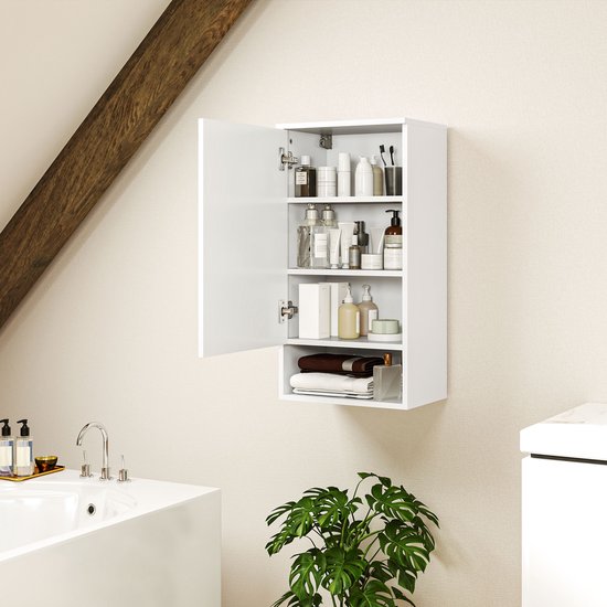 Wandkast voor de Badkamer met Verstelbare Planken en Open Vak - Wit