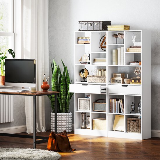 4goodz Boekenkast met 9 vakken en 1 lade - 24x60x158 cm - Wit