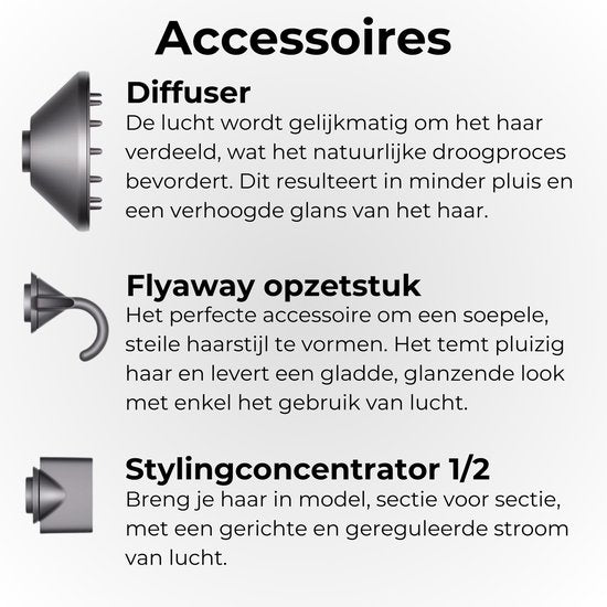 NOVIFY® Fohn - Fohnborstel - Haardroger met 5 opzetstukken - Fohn met Diffuser - 1600W - V2