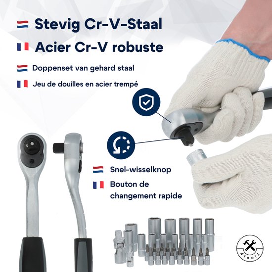 4toolz ® Doppenset 108-delig in Koffer - 72 tands Ratels 1-2" en 1-4'' Doppen en Bit-set