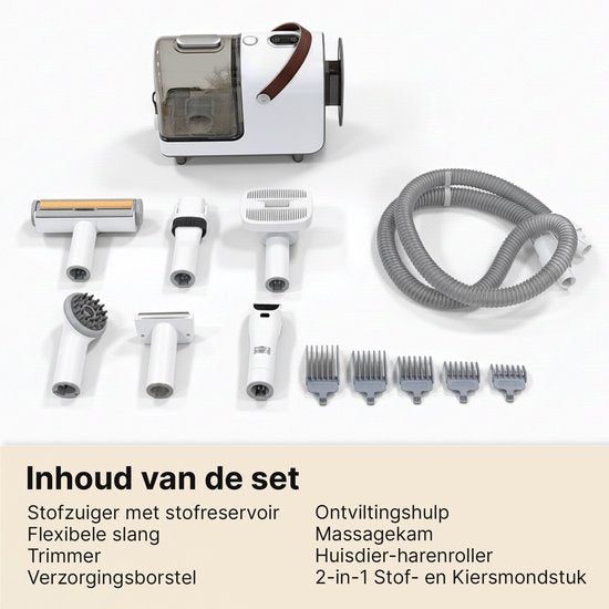 Carewat 6-in-1 Huisdier Stofzuiger en Trimmer Set – Professionele Hondentondeuse met Stofzuiger – Trimset Hond en Kat – Stil, Krachtig en Hygiënisch