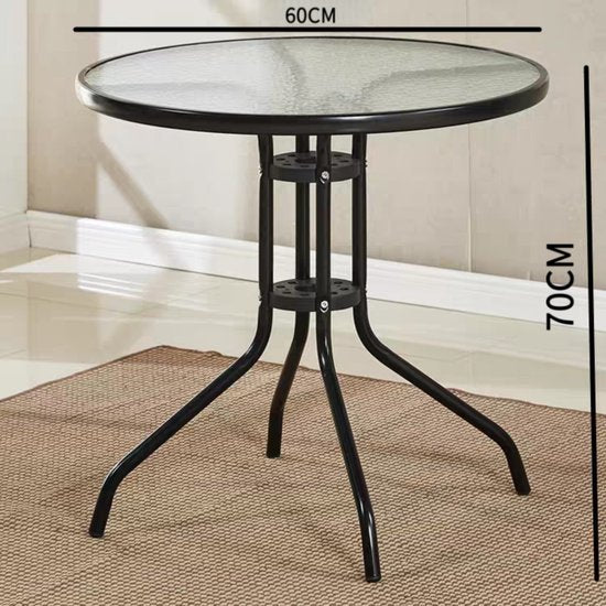 Ronde Glazen Tuintafel – Ø60 cm – Gehard Glas & Stalen Frame – Weerbestendig – Perfect voor Tuin, Balkon & Terras