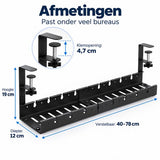 Kabelgoot Bureau – Verstelbare Kabelmanagement Tray 40-78 cm – Kabelbak Onder Bureau Zonder Boren – Met Klembevestiging – Voor Stekkerdoos, Adapters & Kabels – Zwart