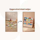 Kinderboekenkast - Bruin - Hout met Linnen - Kinderboekenrek - Boekenrek Kinderkamer
