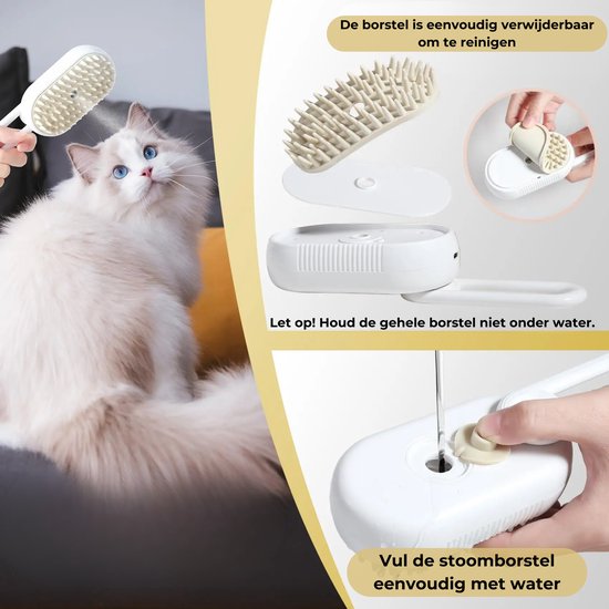 Luxe Kattenborstel - Hondenborstel - Kattenkam met Massagefunctie - met Stoom - Kortharig - Langharig - Wit