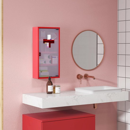 4goodz Medicijnkastje EHBO-kastje met slot RVS 12x30x60 cm - Rood
