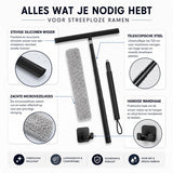 Raamwisser met Telescoopsteel - 120 cm Uitschuifbaar - Raamtrekker met Siliconen Wisser - Douchewisser - Raamwisser voor Douche, Tegels, Spiegels en Ramen - Inclusief Wandhouder & Microvezeldoek