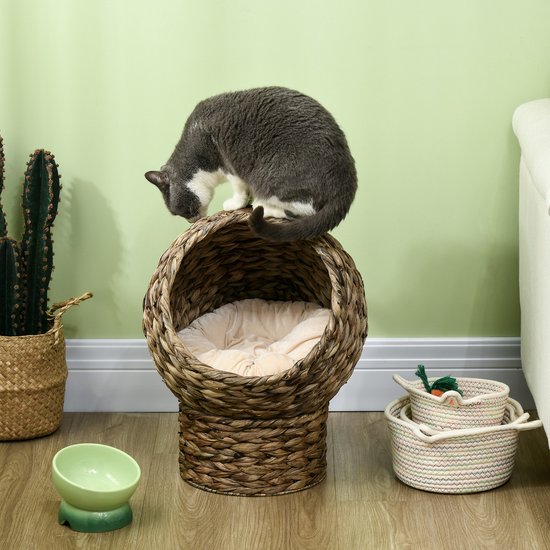 Rotan Kattenmand - Gezellig Kattenholletje met Kussen - 42x33x52cm