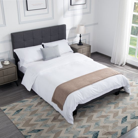 Bedombouw - Grijs - 147x206x110cm - Bedombouw met Hoofdbord - De perfecte combinatie van comfort en stijl voor je slaapkamer