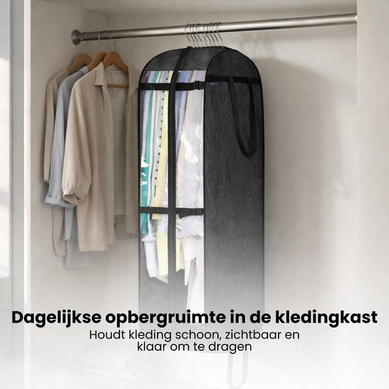 Kledinghoes met Hanger – Opvouwbare Kleding Organizer – Kleding Opbergzak met Rits & Venster – Kleding Transporthoes – Geschikt voor Verhuizen & Reizen – 127 x 60 x 25 cm – Zwart