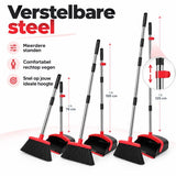 Bezem met Stofblik en Lange Steel – Bezemset met Verstelbare Steel – Staand Vegen Zonder Bukken – Stoffer en Blik met Reinigingskam – Rood-Zwart