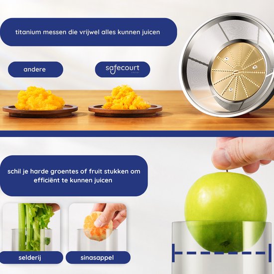 Safecourt Kitchen Sapcentrifuge - Juicer voor Groenten & Fruit - Grote Vulopening - 3 snelheden - 1200 Watt