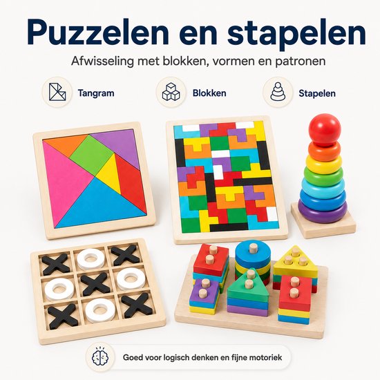 - Tangram - Houten speelgoed - 3 - Educatief - Vanaf 3 Jaar