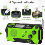 Vesfy Noodradio Solar Opwindbaar - Oplaadbaar & Batterijen - 7400mWh - LED Zaklamp - AM-FM Radio - Draagbare Radio voor Noodpakket