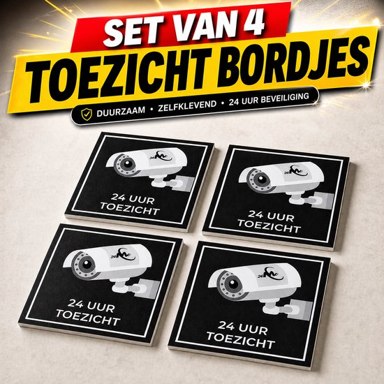 24ME® - 4 Stuks Camera bewaking bord - Zelfklevend - 10x10cm - Cameratoezicht - Camerabewaking