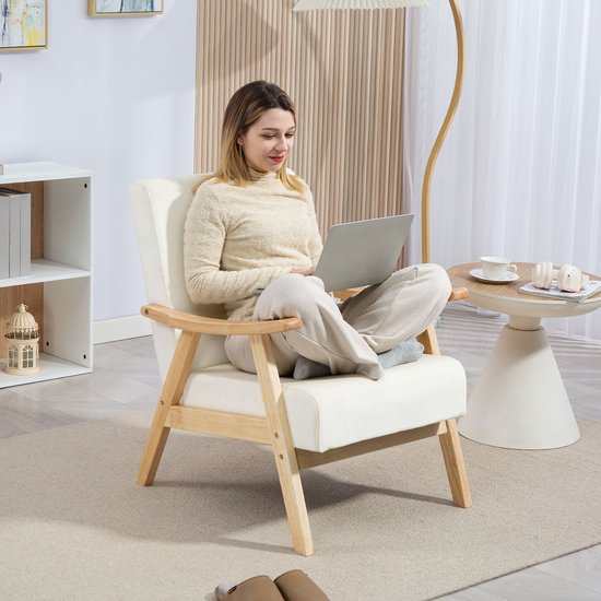 Gestoffeerde Stoel - Schuimvulling - Rubberhouten Frame - Crèmewit