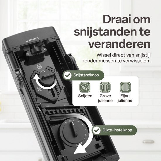 Mandoline - Groentesnijder met Opvangbak – Verstelbare Groente Snijder – Julienne Snijder – Blokjessnijder – Groente Hakker – Mandoline Keuken – Komkommer, Ui en Groente Snijden - Uiensnijder — Keukensnijder — Vaatwasserbestendig