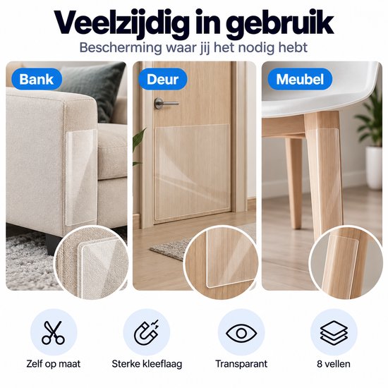 Anti Krab Vellen Kat – 8 XXL Meubelbeschermers – 43,2 x 30,5 cm – Transparante Zelfklevende Krabfolie – Op Maat te Knippen – Voor Bank, Meubels & Deuren