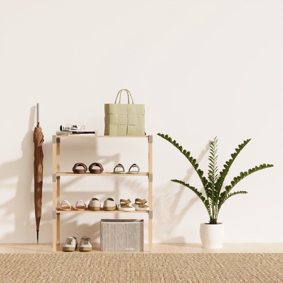 Fixwood Schoenenrek 3 Lagen – Beige - Houten Schoenenkast – Compact & Ruimtebesparend Schoenenrek voor 9+ Paar – Modern Design – 51 x 23 x 57 cm