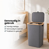 Wasmand met Deksel – Opvouwbare Wasmand – Wasbox 100L – Wassorteerder met Binnenzak – Grijs – Voor Badkamer, Slaapkamer en Wasruimte