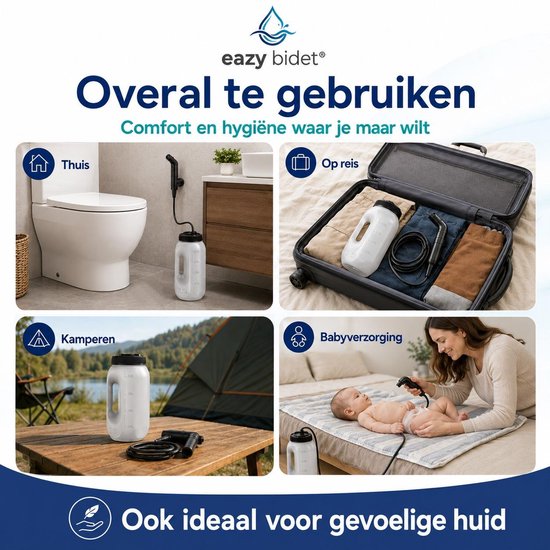eazy bidet Draagbare Bidet - Montagevrij Bidet Voor WC - Bidet met 2,5L Watertank - Bidet Sproeier - Bidet Handdouche voor Thuis en op Reis