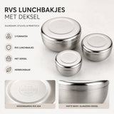 RVS Lunchbakjes Set met Deksel – 3 Delige Bewaarbakjes van RVS 304 – Herbruikbare Vershoudbakjes – Lunchbox Set – 170 ml, 320 ml & 420 ml