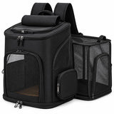 Dierenrugzak voor Kat & Kleine Hond – Uitklapbare Kattenrugzak – Reistas tot 10 kg – Ademend Mesh – 33 x 26 x 40 cm – Transporttas voor Katten en Honden – Zwar