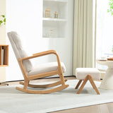 Schommelstoel met Kruk - Zachte Bekleding Linnenlook - Houten Frame - Crèmewit