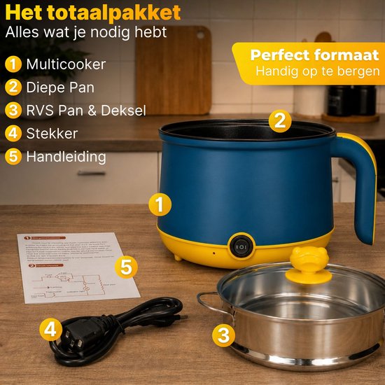 DMG Supply Noodle Pan - Blauw - Elektrische Kookpan - Hotpot - Noodle Kom - 1,8 L - Multicooker