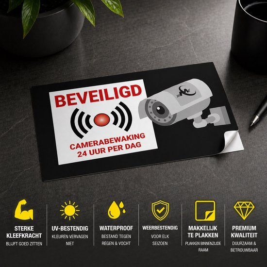 24ME® - 4x Camerabewaking Stickers – Videobewaking Waarschuwingsstickers – Alarm Stickers – Plakzijde Binnenzijde – Voor Winkel, Huis of Bedrijf