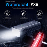 Vesfy Fietslampjes Set - Voorlicht & Achterlicht - USB Oplaadbaar - 1000 Lumen - Waterdicht IPX5 - Fietsverlichting voor Stadsfiets, MTB & Racefiets