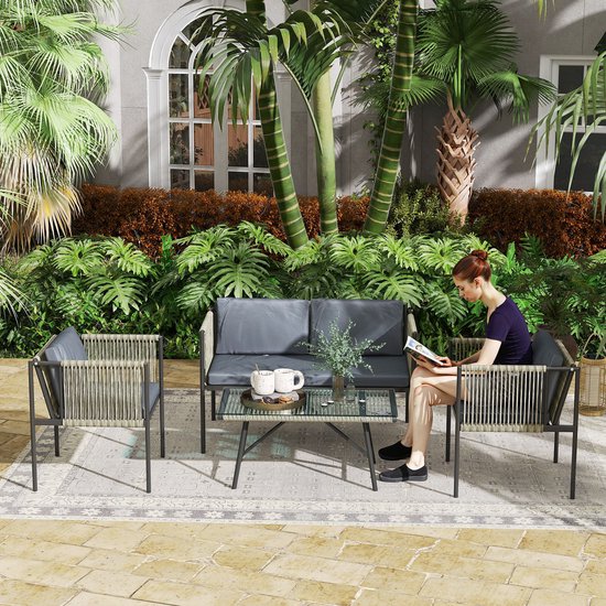 4goodz Tuinmeubelset 4-delig met salontafel, bank en 2 stoelen