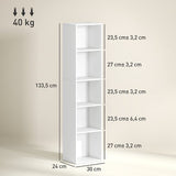 4goodz Boekenkast met 5 Verstelbare Planken - 24x30x134 cm - Wit