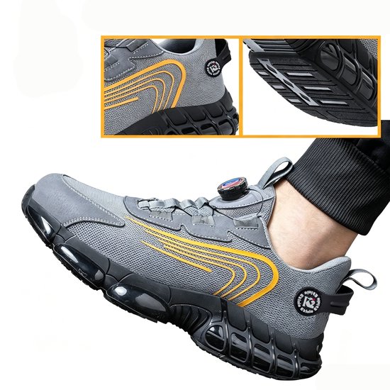 Veiligheidsschoenen Heren - Maat 48 - Stalen Neus & Anti-Perforatie Zool - Lichtgewicht & Ademend - Anti-Slip Werkschoenen met Draaisluiting - Grijs