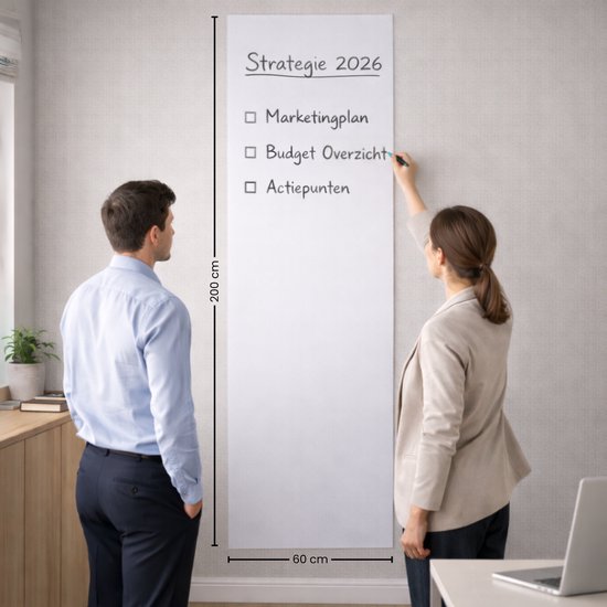 FLOKOO Whiteboard Sticker XL Zelfklevend (200 x 45 cm) met 4 Stiften met Wisser - Whiteboard Folie - Beschrijfbare Muursticker - Whiteboardsticker - Whiteboardfolie - Schoolbord Folie - Memobord Folie