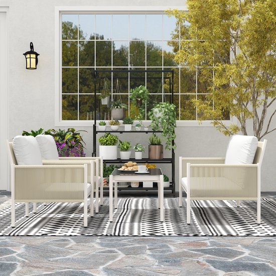 4goodz Tuinmeubelset 4-delig met salontafel bank en 2 stoelen - Zand/grijs