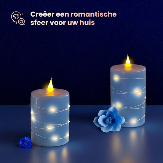 NovaWare LED Kaarsen met Bewegende Vlam - Set van 3 - Kaarsen op batterijen met afstandsbediening – Elektrische Kaarsen - Flikkerende vlam - Oplaadbaar - Timer en Dimfunctie - Blauw