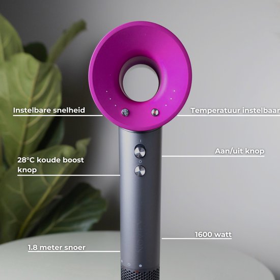 NOVIFY® Krachtige Fohn - Fohnborstel - Haardroger met 5 opzetstukken - Fohn met Diffuser - Ionentechnologie - 1600W - 2025