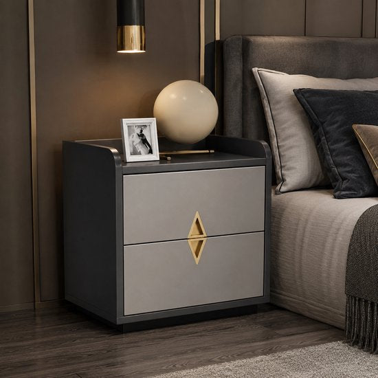 Modern nachtkastje met lade – Luxe nachtkast zwart-grijs – Nachtkastje 53 cm – Stijlvolle nachttafel voor slaapkamer