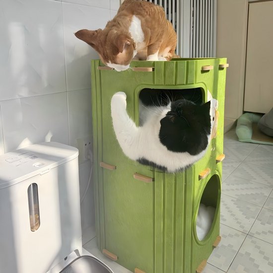 Kattenhuis met Krabplank – Kattenmand & Kattenhuis Indoor – Katten Krabmeubel – Kattenhol van Vilt – Katten Speeltoren – Groen – 60 cm