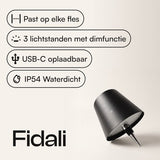 Fidali Flessenlamp - Oplaadbare LED Tafellamp USB-C - Dimbaar met touch bediening - Binnen & Buiten - Aluminium - Zwart - 2 Stuks