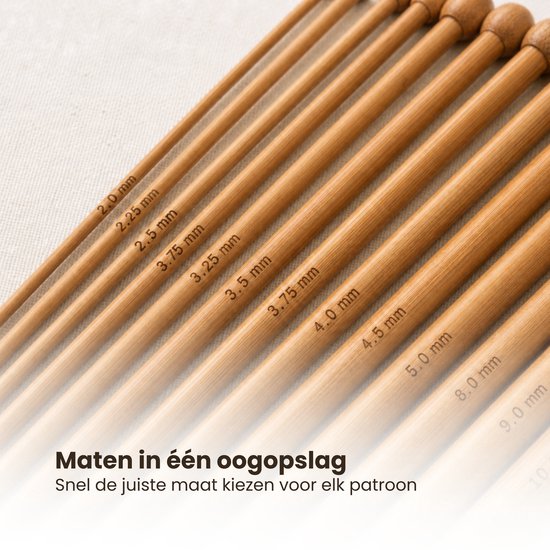 Breinaalden Set Bamboe 36 Stuks Donker Bruin - 18 Verschillende Maten - 35 cm Lang - 2 tot 10 mm Dikte - Ergonomische Breinaald - Kwalitatief Hoogwaardig Bamboe