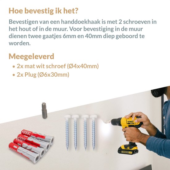 Marcellis - Industriële handdoekhaak - ophanghaak - haken - staal - incl. bevestigingsmateriaal
