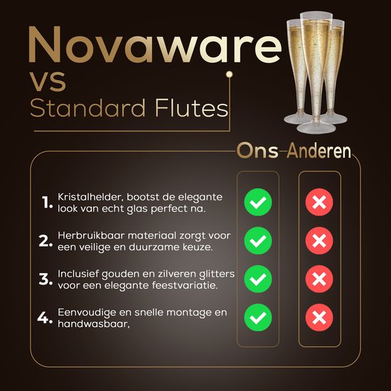 Plastic Champagneglazen - 120 Stuks - Gouden en Zilveren Glitter - Voor Bruiloften, Verjaardagen & Feesten, 135ml - Herbruikbaar