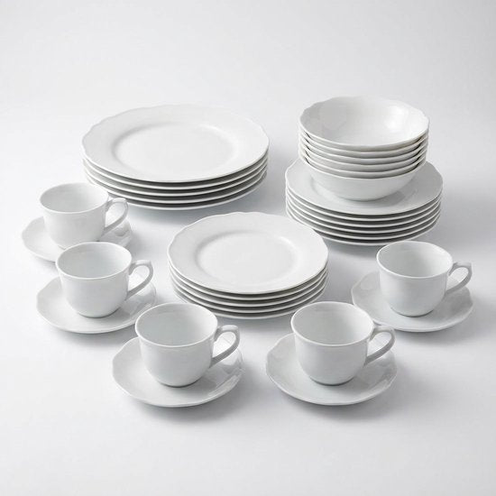 Serviesset 6 persoons Alma - Klassiek Servies Porselein 30-delig - Wit